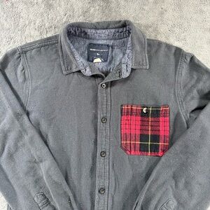 Modern Amusement Textured Gray Button Down Buffalo Plaid Pocket Flannel Outdoors